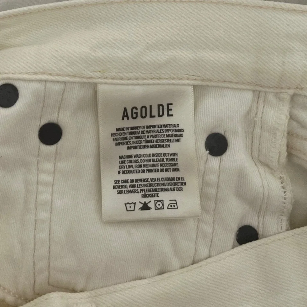 AGOLDE Parker‎ High Rise Cut Off Denim Shorts Cream Off White Raw Hem Size 27